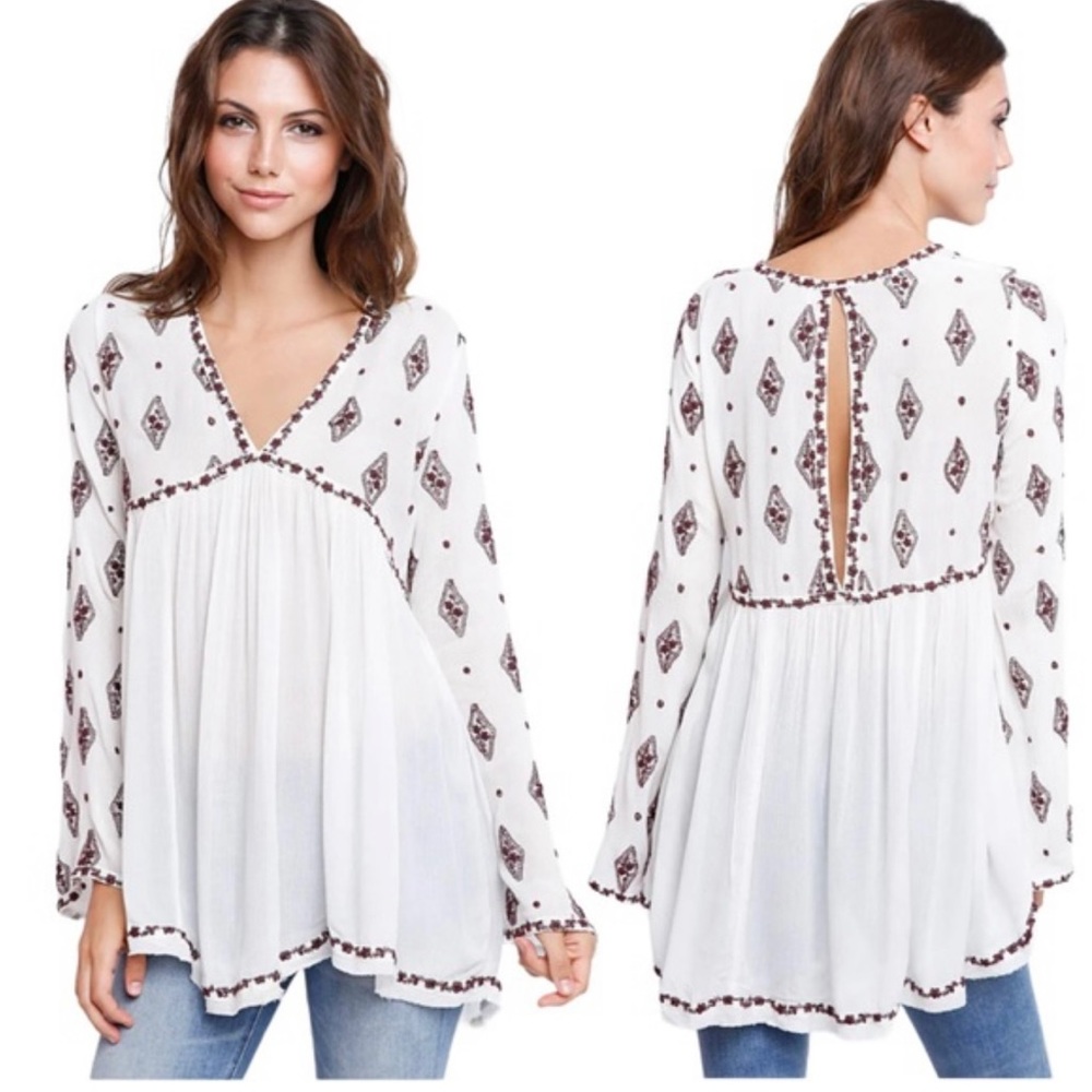 Free People Cream and Brown Boho Dress